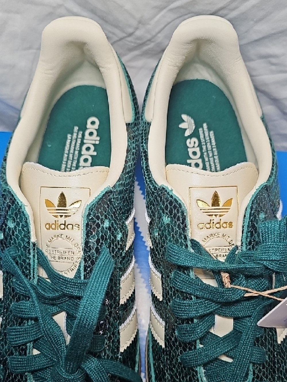 adidas Green Snake Print Samba Sneakers with White Stripes - Picture 2 of 6